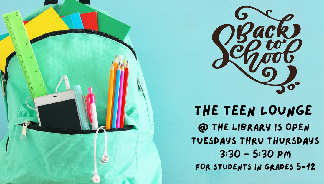 Backpack with school supplies on green background