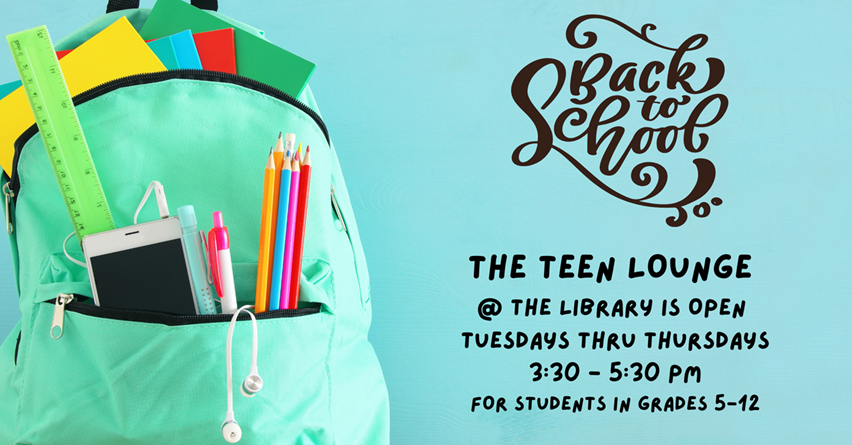 Backpack with school supplies on green background