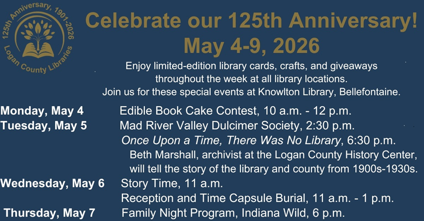 Blue background with white lettering