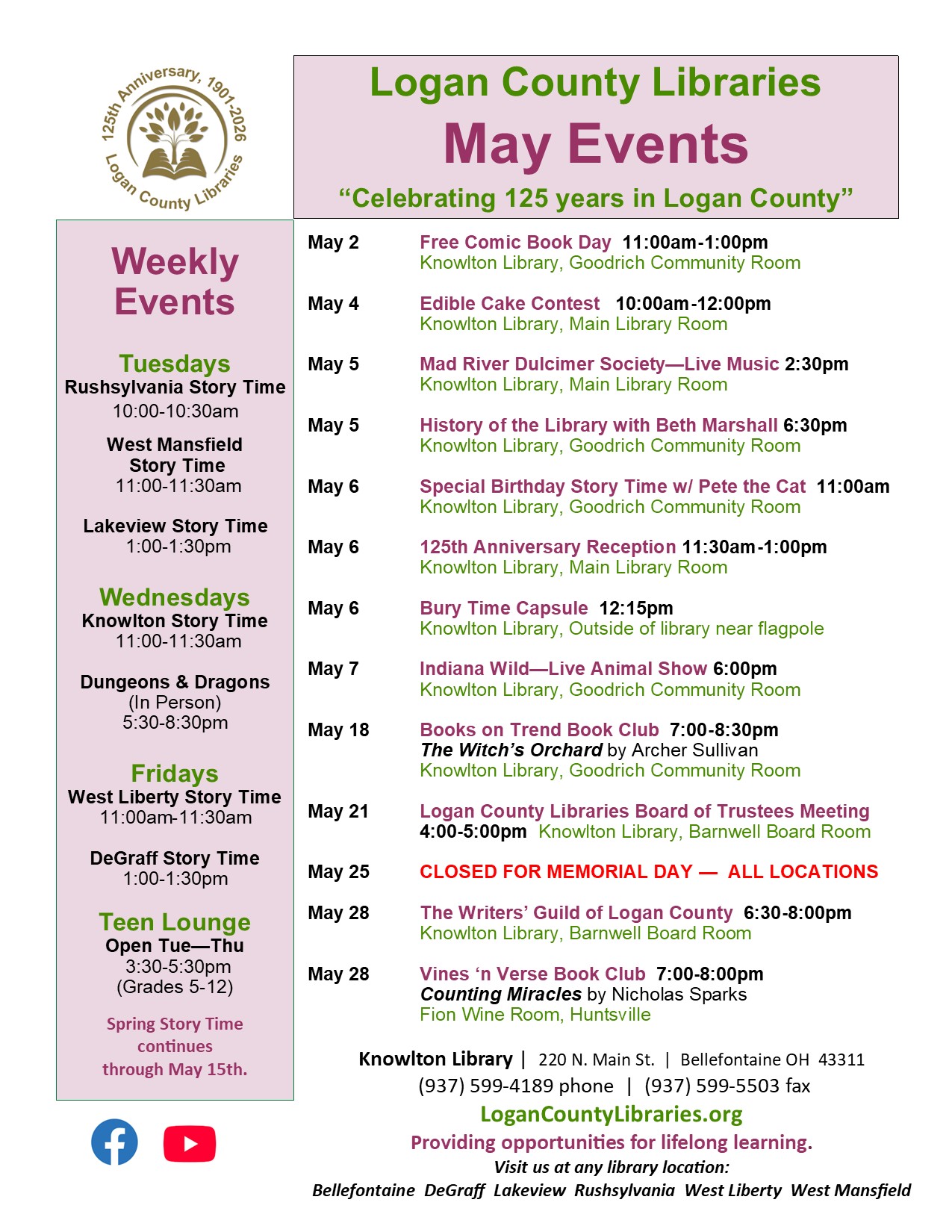 Pastel colors with list of events in the month