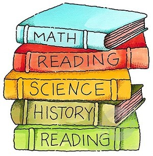 Stack of five books four different subjects