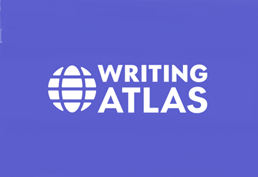 Writing Atlas words on purple background
