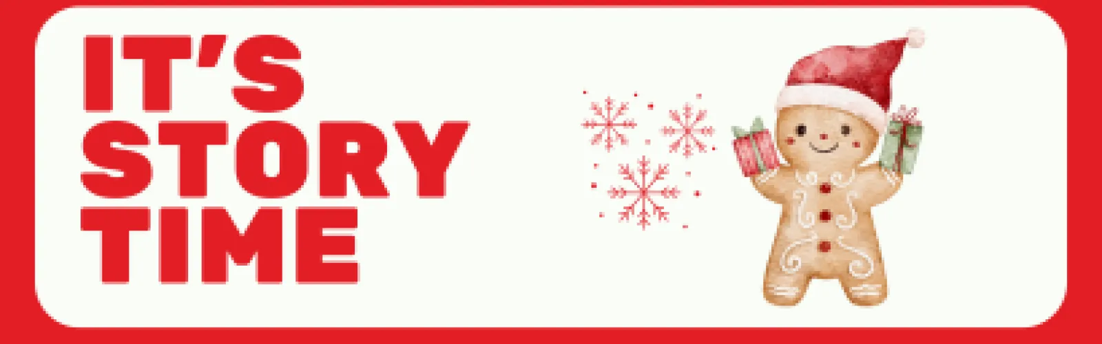 Red letters and gingerbread man with Santa hat on.