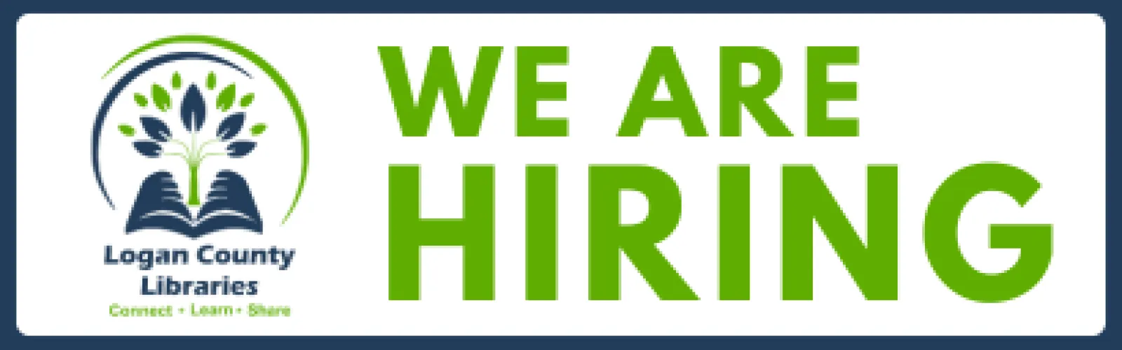Green letters on white background spelling out We Are Hiring.