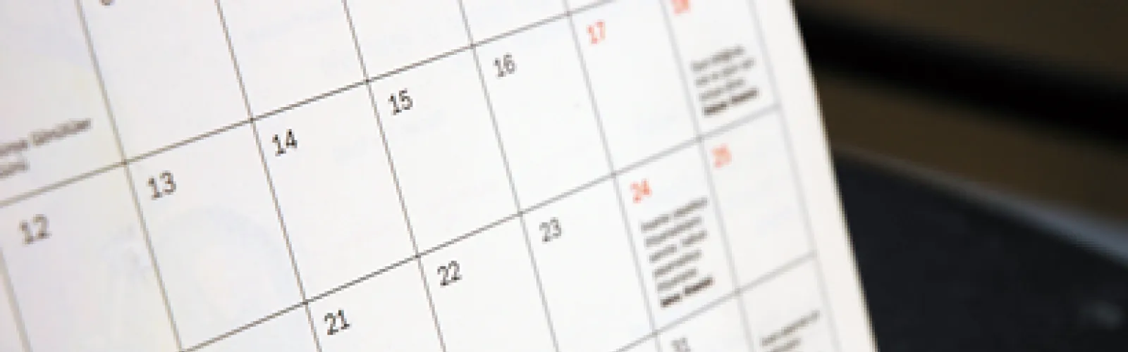 Calendar page up close