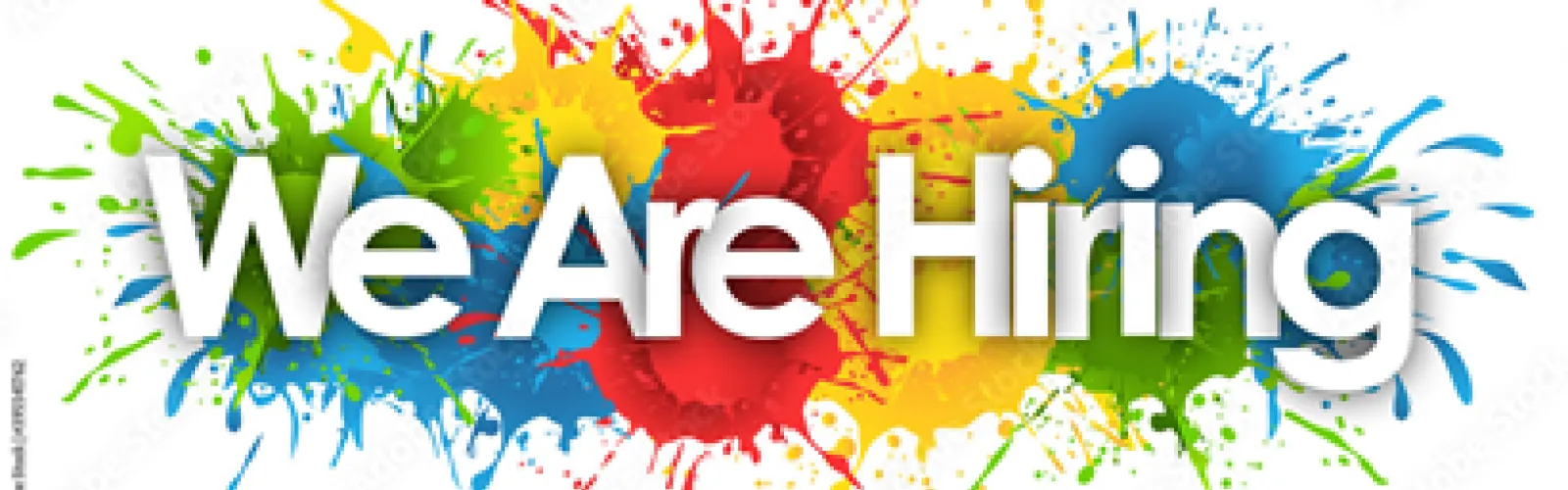 White words over splashes of color